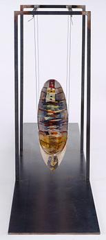 A Bertil Vallien sand cast glass sculpture of a boat, 'Funnel', Kosta Boda 2004.