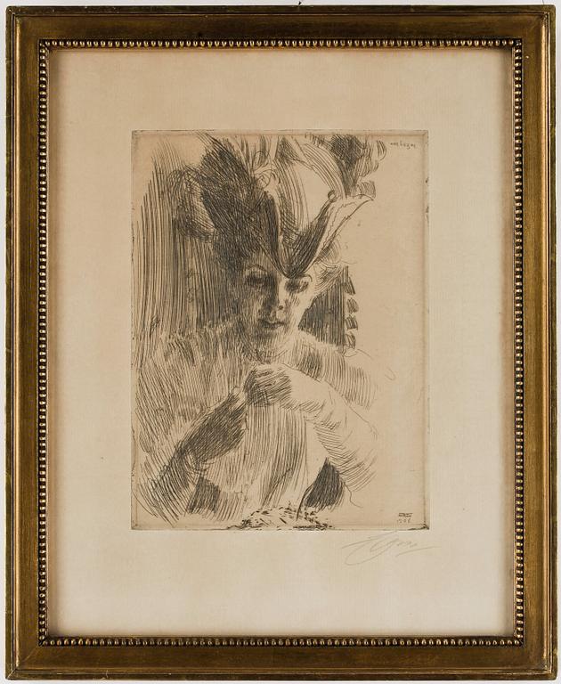 ANDERS ZORN, etsning. Signerad. Daterad i trycket 1906.