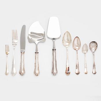 A 59-piece silver 'Chippendale' cutlery set, 20th century. Various Finnish manufacturers.