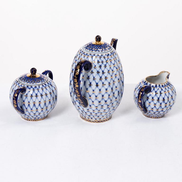 Kaffeservis, 16 delar, porslin, "Cobalt Net", Lomonosov, Sovietunionen.