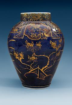 1587. A Japanese powder blue jar, 18th Century.