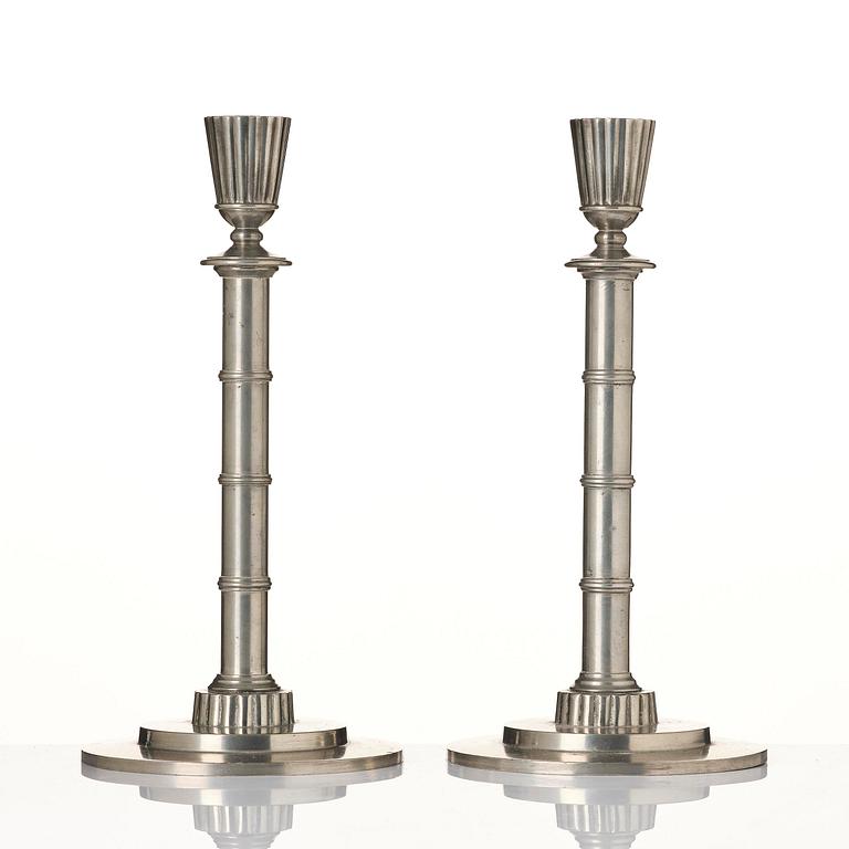 Erik Fleming, a pair of pewter candlesticks, Norrahammars Tenn, 1930.