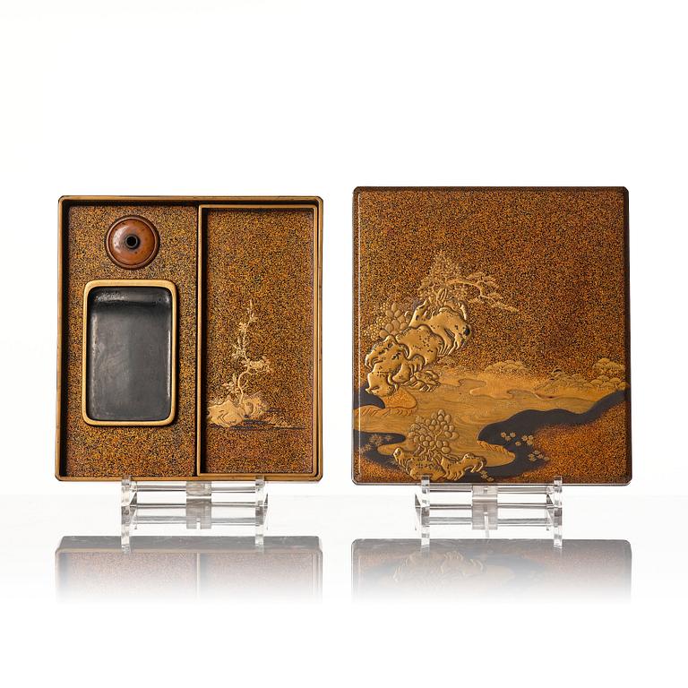 A Japanese lacquer writing set, Suzuribako, Meiji period (1868-1912).