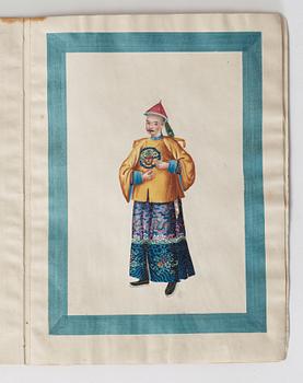 ALBUM med GOUACHER (10). Sunqua, porträtterande kinesiska hovet, Qing dynastin, sent 1800-tal.