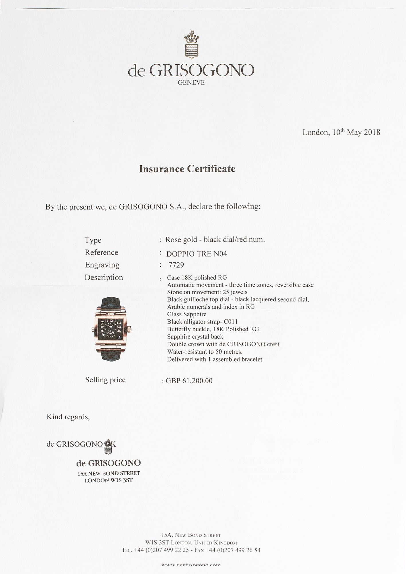 De Grisogono, Doppio tre, wristwatch, 36 x 35.5 mm.