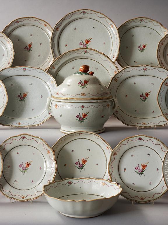 A famille rose dinner service, Qing dynasty, Qianlong (1736-95). (73 pieces).