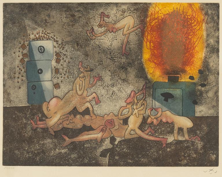 Roberto Matta, etching in colours, 1974, signed 50/100.