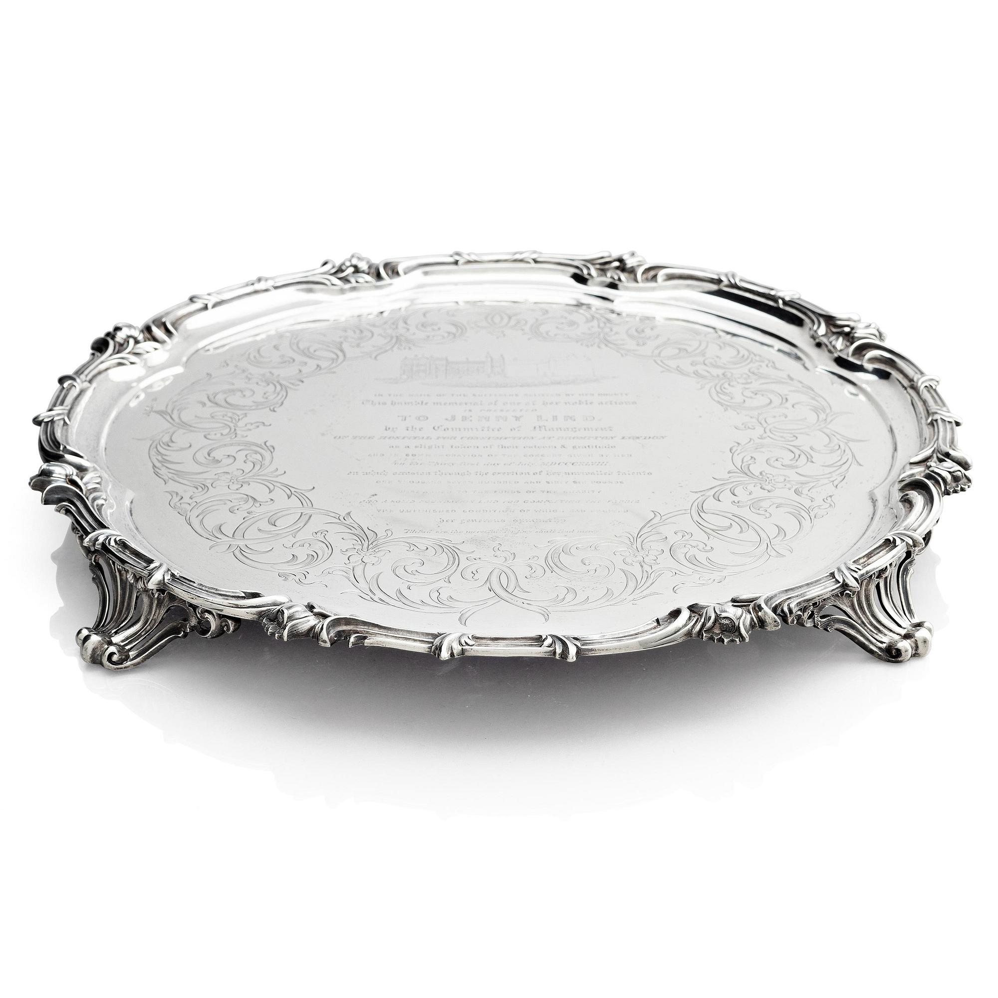 Benjamin Smith III, stor bricka, silver, gåva till Jenny Lind, London 1848.