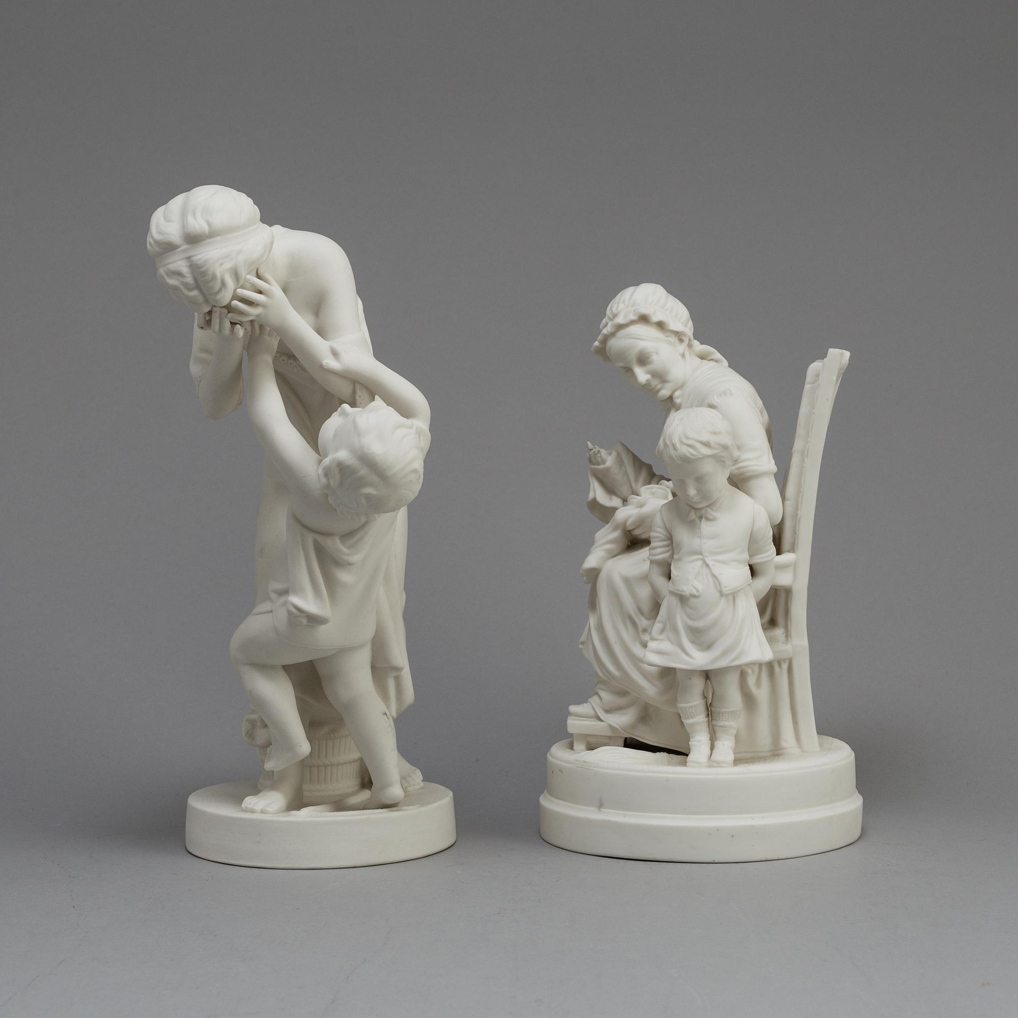 FIGURER, 2 st, parian, Gustafsberg, en daterad 1918.