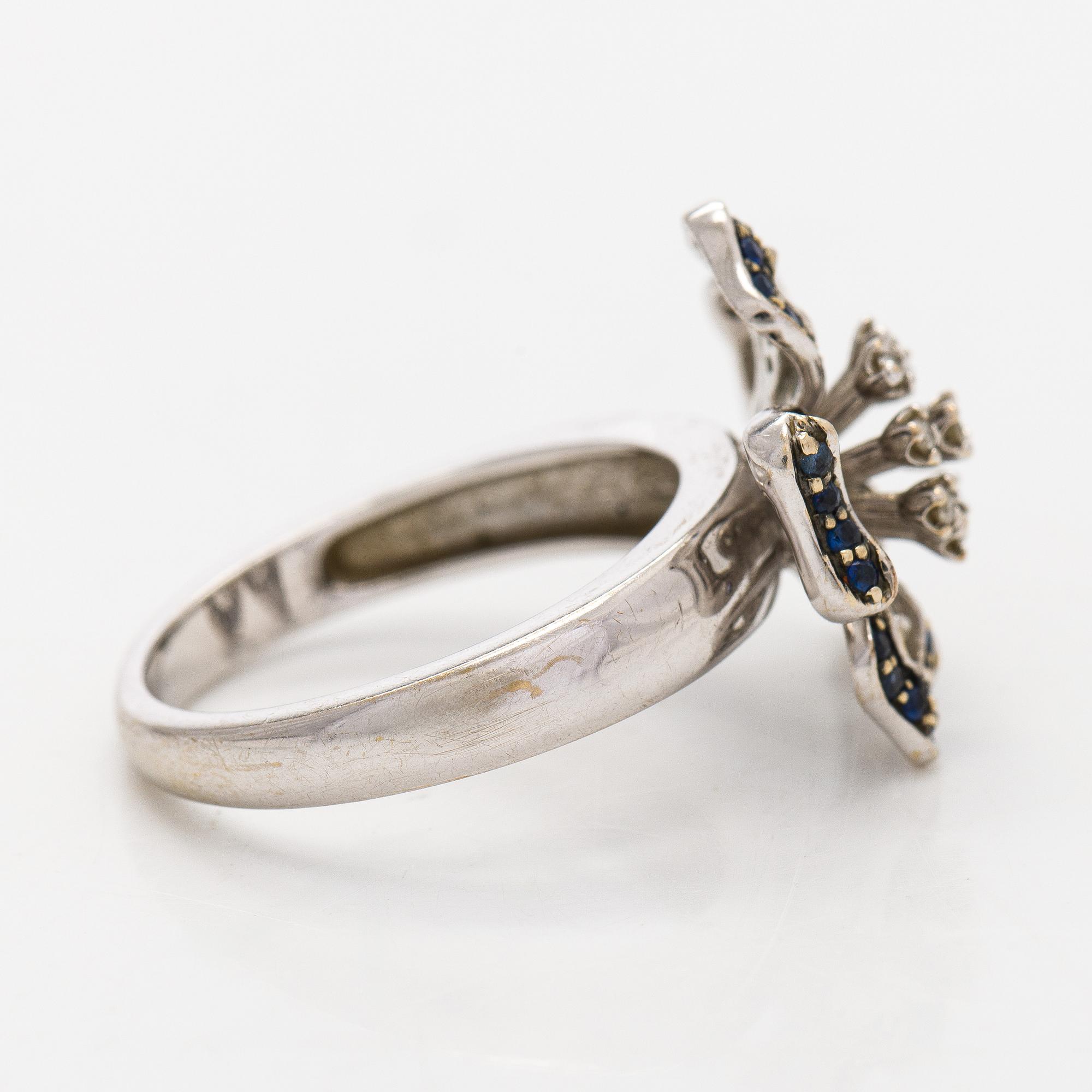 Ring, small diamonds and sapphires, 14K white gold.