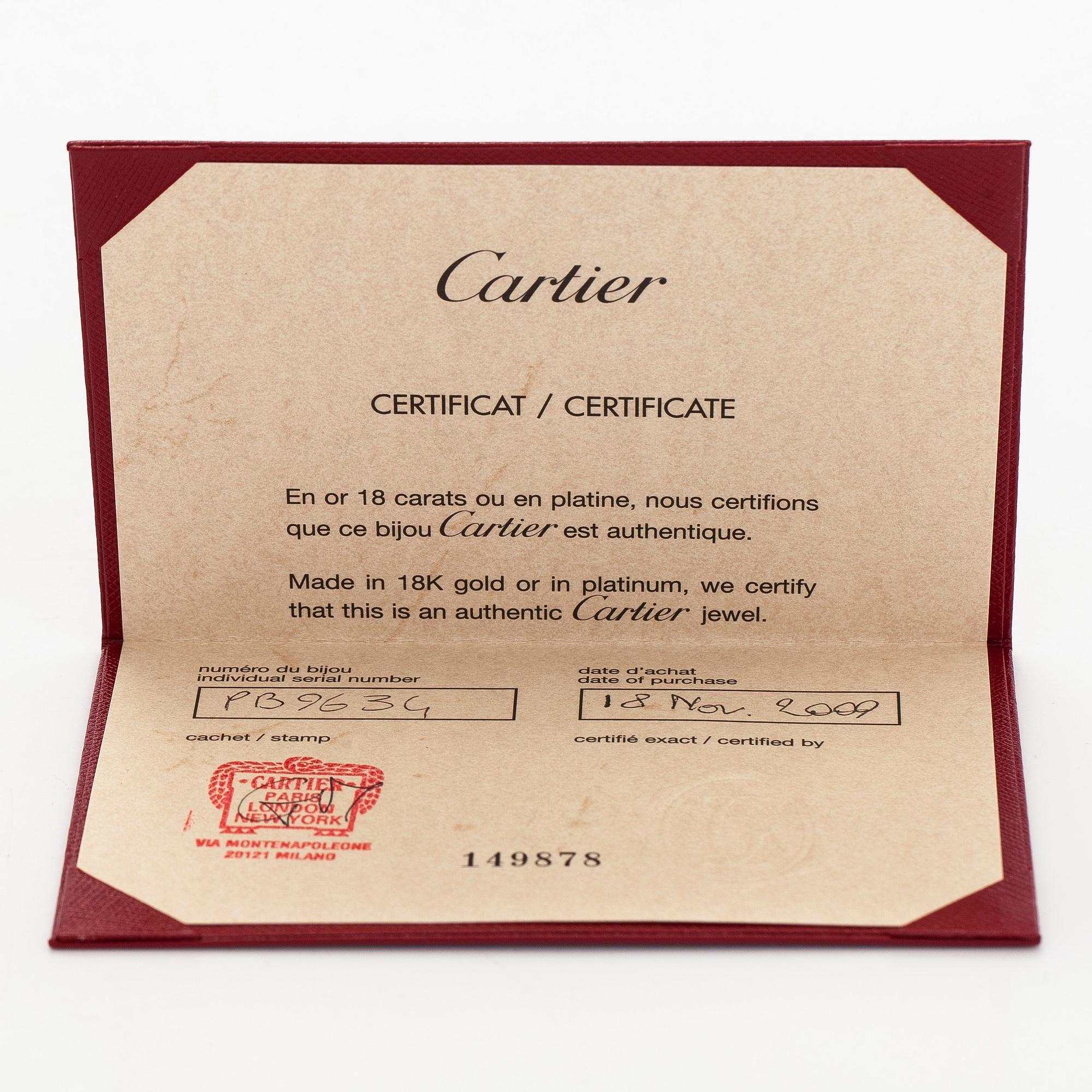 Cartier, sormus, "Love", 18K valkokultaa, briljanttihiottuja timantteja.