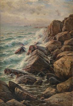 585. Berndt Lindholm, Waves against the cliffs.