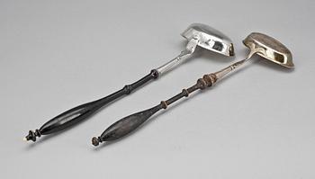 SOPPSLEVAR, 2 st, silver, Carl Fredrik Seseman Arboga 1812 resp Fredrik Espling. Örebro 1844.