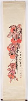 Qi Baishi, a woodblock print after, Persimmon fruits, later part of the 20th century.