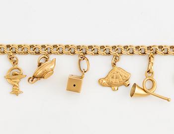 Bracelet, with charms, 18K gold.