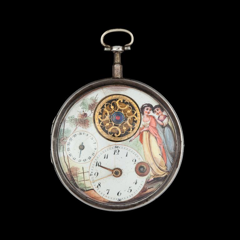 Pocket watch Anton Finn. Painted enamel, Vienna mid-1800s. 55mm.