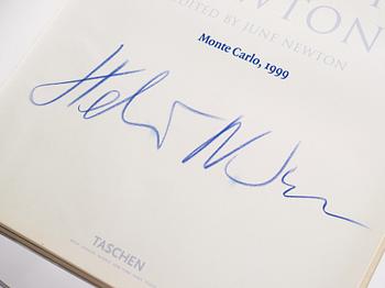 Helmut Newton, Signed book published by Taschen, Monte Carlo, 1999, ed 10000, with a metal table.