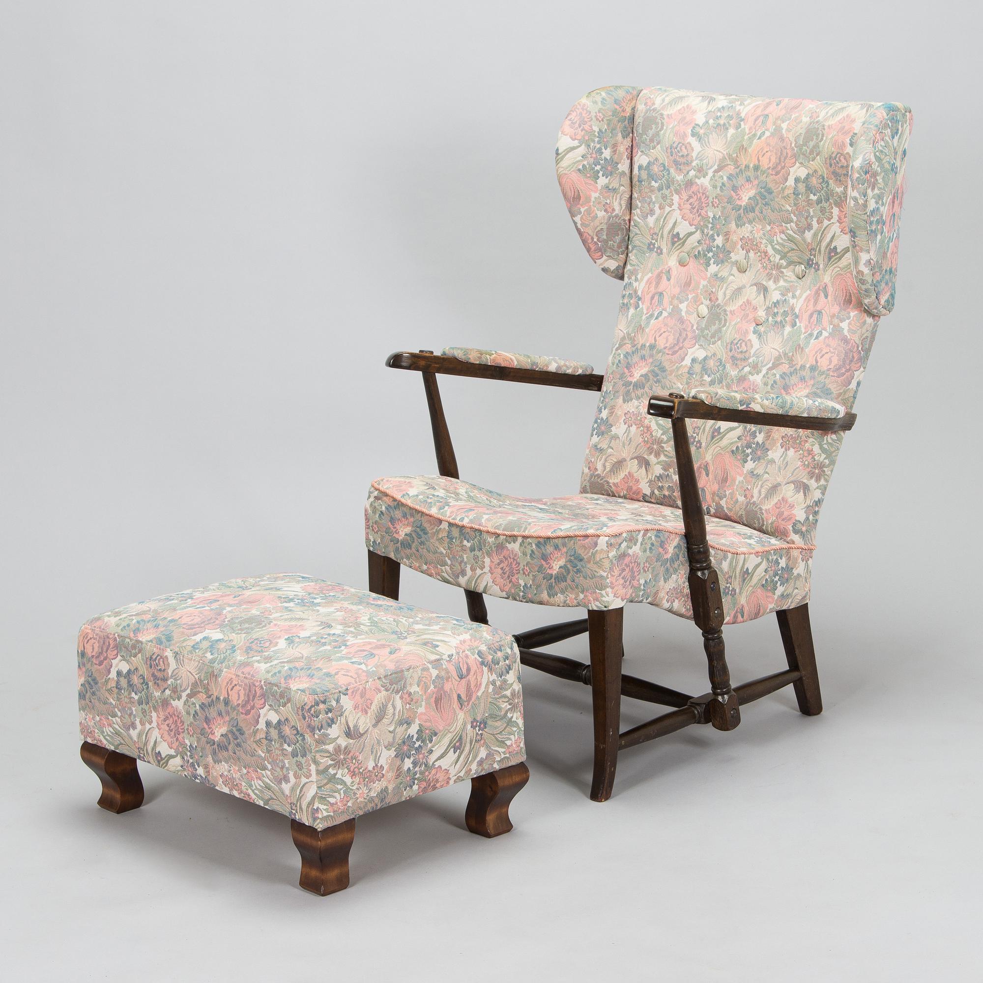 Carl Gustaf Hiort af Ornäs, nojatuoli, "Tohtori", Hiort Tuote Puunveisto, ja rahi, 1940-luku.