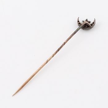 Brooch, set with rose-cut diamonds and a ruby in the shape of a crescent moon with a star.