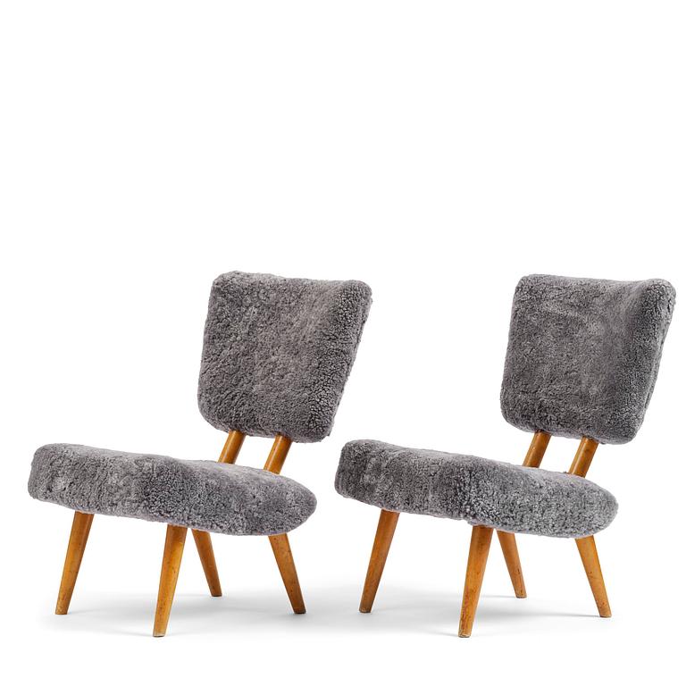 A pair of sheepskin lounge chairs, Norway, 1940s.