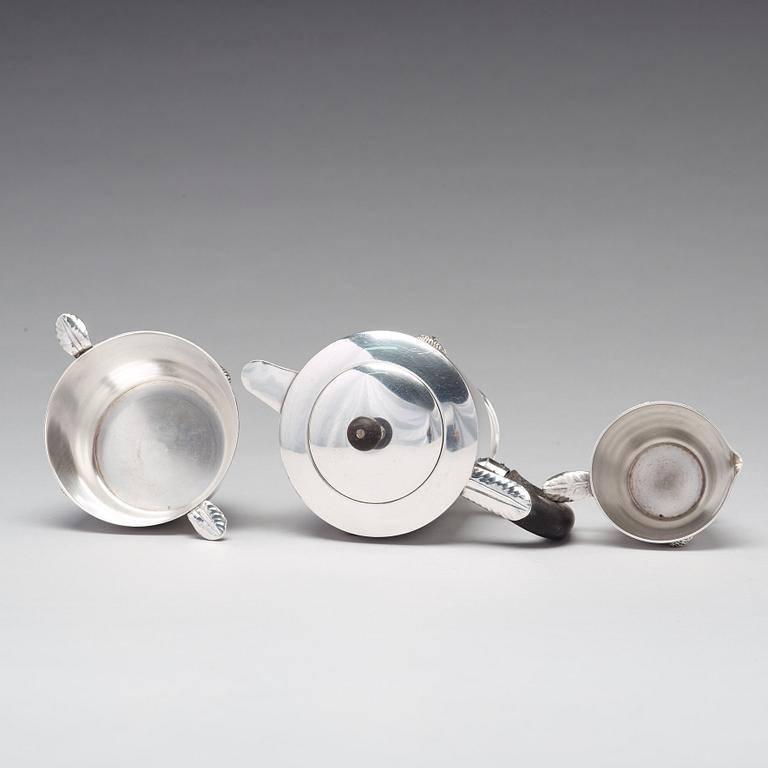 Wolter Gahn, a three pcs coffee service, Swedish Grace, executed by Karl Wojtech, Stockholm 1920's.