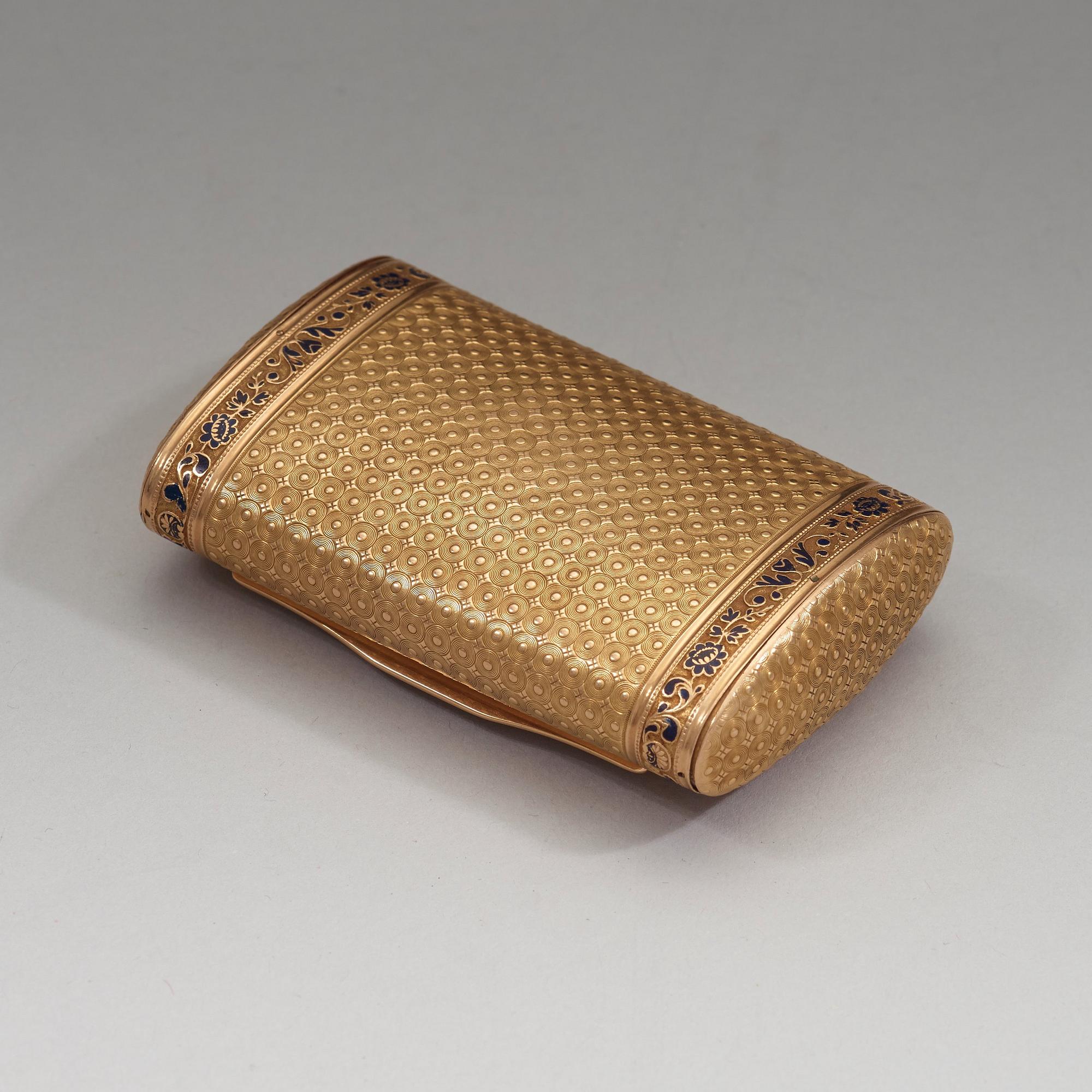 DOSA, guld, emalj och miromosaik, otydliga stämplar, sannolikt Genève 1800-talets förra hälft.