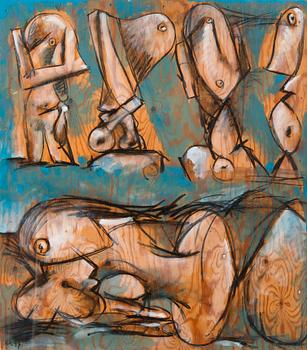 329. Kauko Lehtinen, "FIVE FIGURES AT THE BEACH".