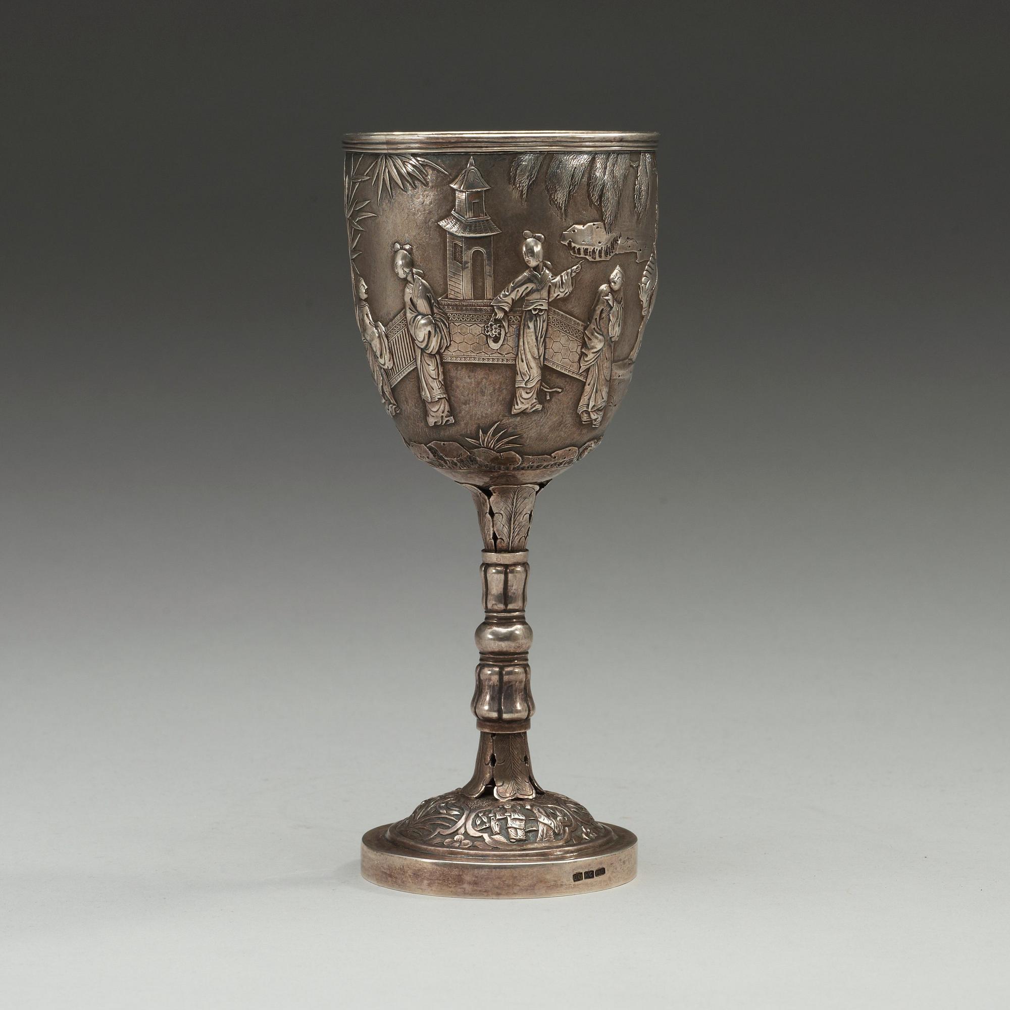 A silver goblet, makers mark, presumably Wing Chung, Hong Kong, 19th Century.