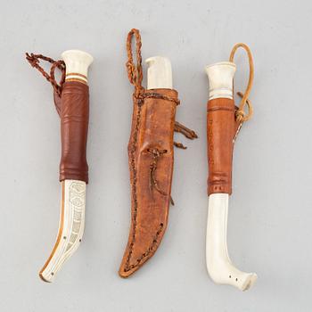 Three Sami reindeer horn knives, unsigned.