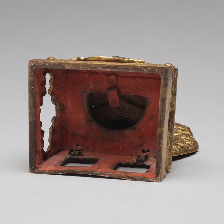A gilt bronze seated figure of Amitayus, Qing dynasty, Qianlong period, dated by inscription.