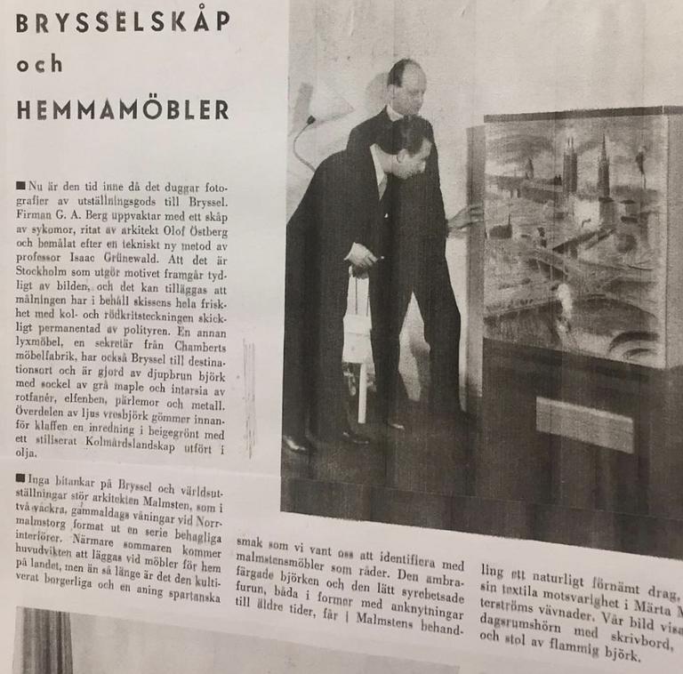 Isaac Grünewald, & Olof Östberg, skåp, unikt, AB GA Berg, Stockholm, 1935.