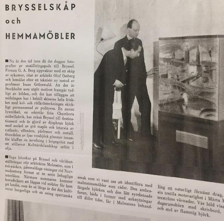 Isaac Grünewald, & Olof Östberg, a unique cabinet for, AB GA Berg, Stockholm, 1935.