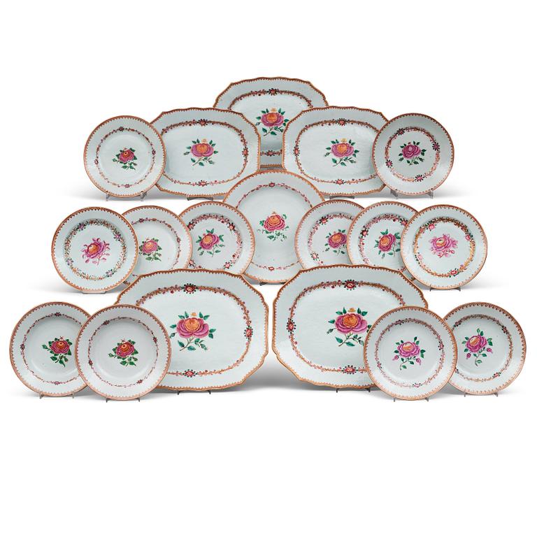 A famille rose dinner service, Qing dynasty, Qianlong (1736-95). (42 pieces).