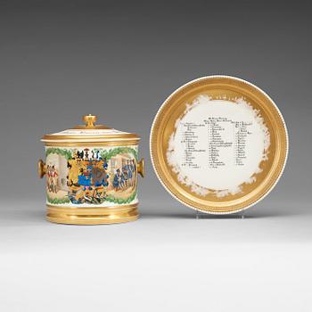 695. A large Berlin jar with cover and stand, 19th Century.