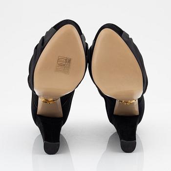 Charlotte Olympia, a pair of black suede and silk platform boots, size 37.