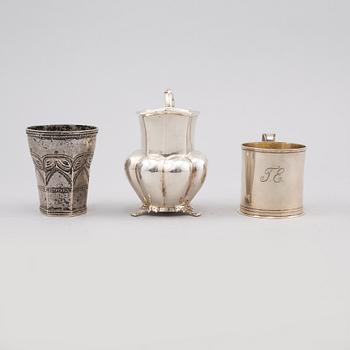 PARTI SILVER, 3 delar, 1800-tal. Vikt 350 gram.