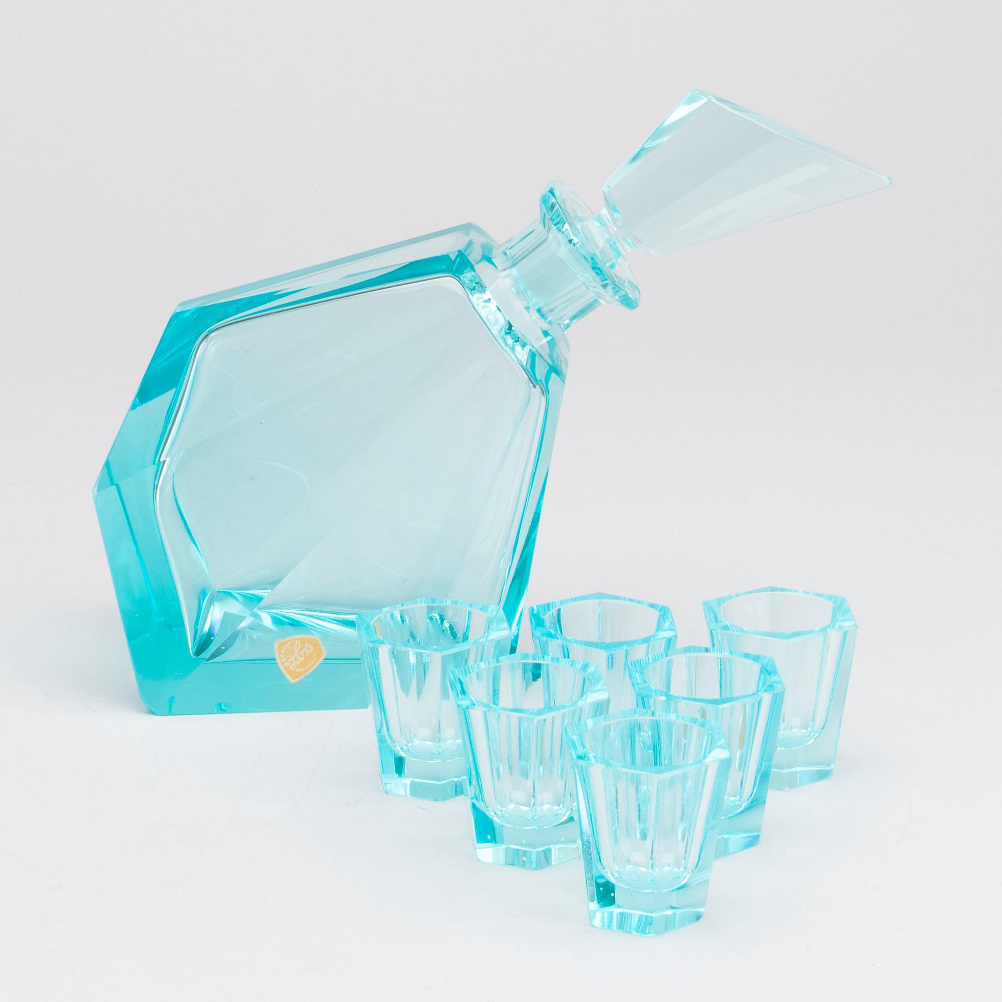 KARAFF MED GLAS, 7 dlr 1950-tal glas.