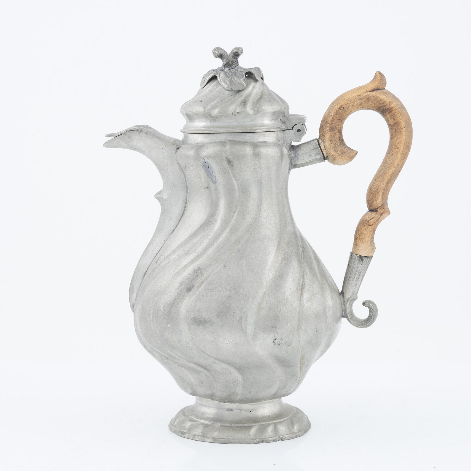 Kaffekanna, tenn, Christopher Ringeltaube, Västervik 1776, Rokoko.