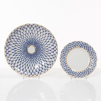A 35-piece 'Cobalt Net' porcelain  Lomonosov, Soviet Union.