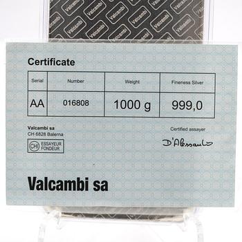 Silver bar 1kg 999 Valcambi Suisse.