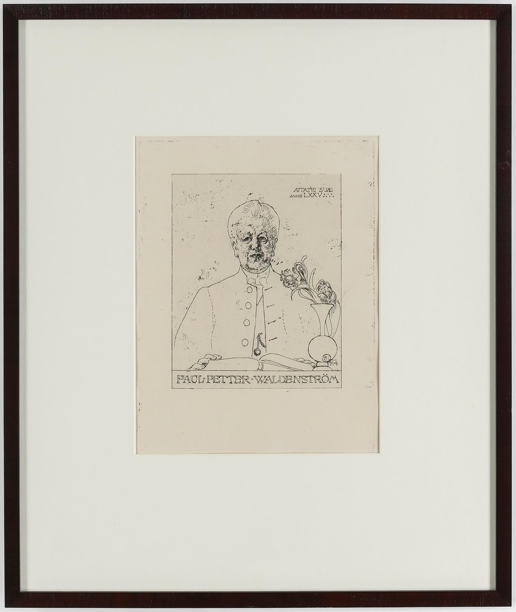 CARL LARSSON, etsning, sign o dat i plåten: "C.L. 1914". Etat 1. Mycket sällsynt. "Paul Petter Waldenström".