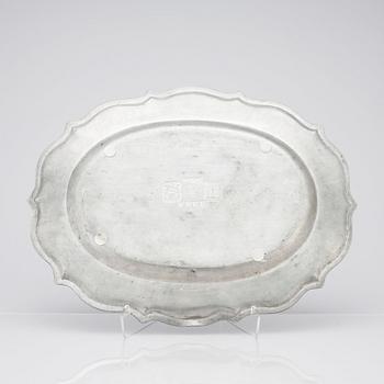 A Swedish Rococo pewter dish by J G Ryman (active in Stockholm 1761-1797), 1785.