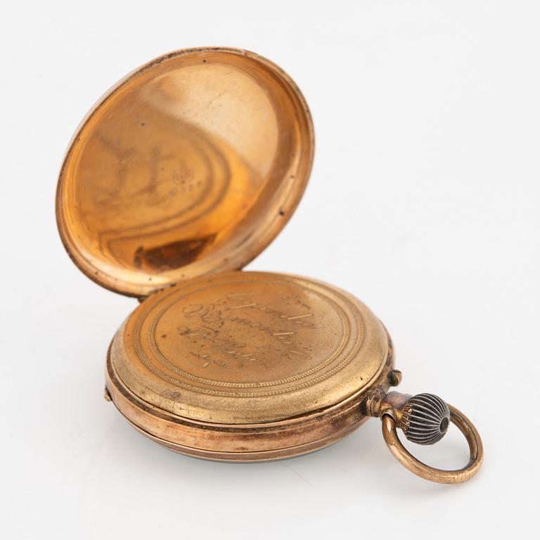 Pocket watch, 14K gold, with stand, 34 mm.