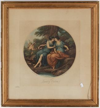 GRAVYRER, 3 st (2+1), efter Angelica Kauffman och Annibale Carracci, 1800-tal.