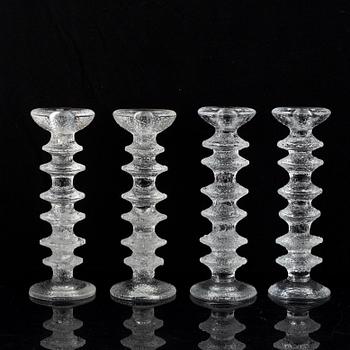 Timo Sarpaneva, a set of five glass candle sticks, 'Festivo', Iittala, Finland. Designed 1966.