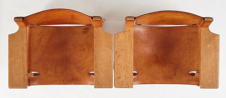 Børge Mogensen, a pair of oak and natural leather 'Spanish Chairs', model 2226, Fredericia Stolefabrik, Denmark.