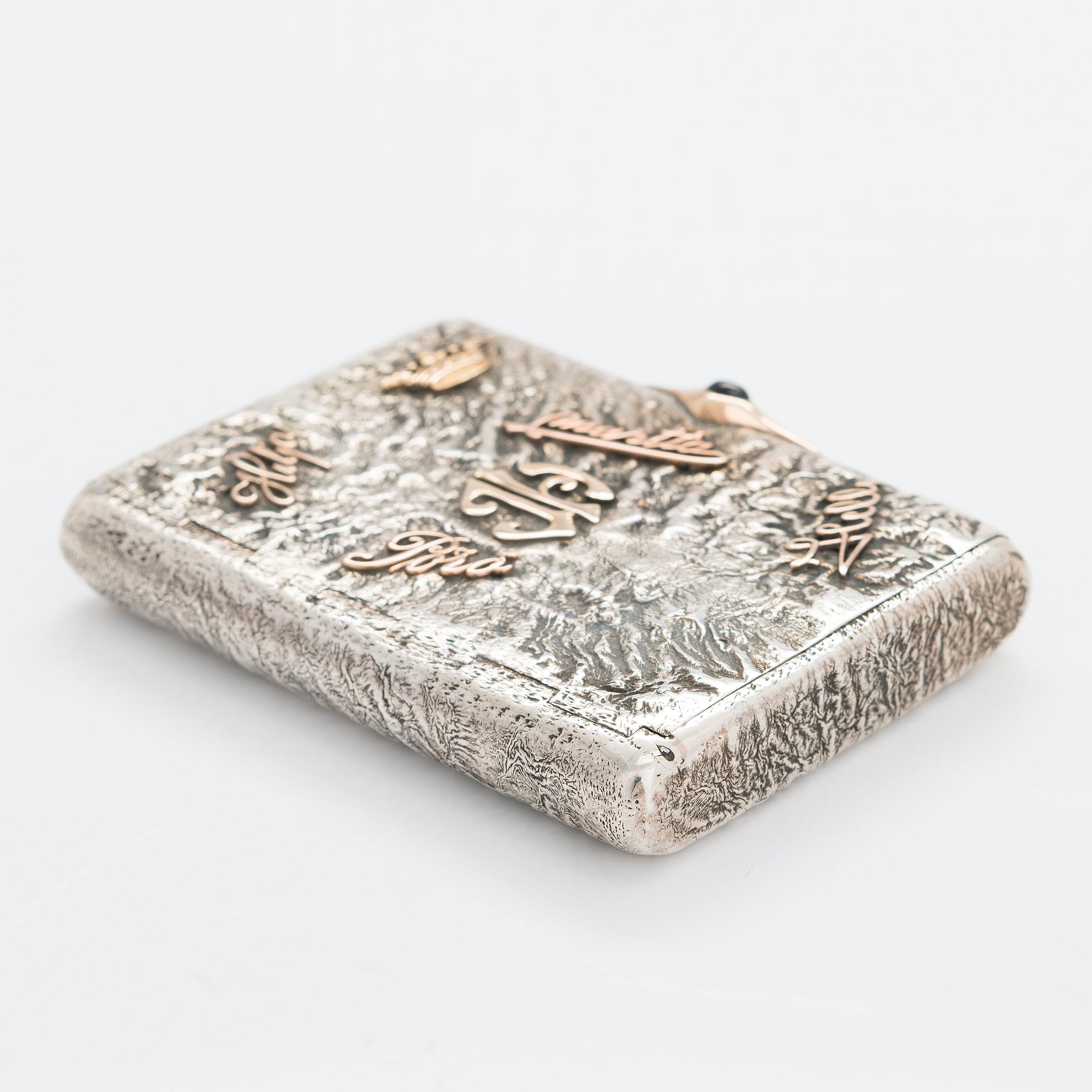 Cigarettetui, silver, samorodok, S.t Petersburg, oidentifierad mästare, 1908-17.