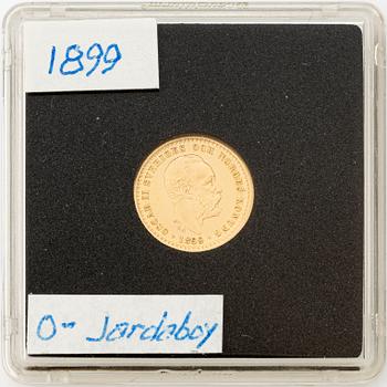 Guldmynt, Oscar II, 5 kronor, typ I, Sverige 1899.
