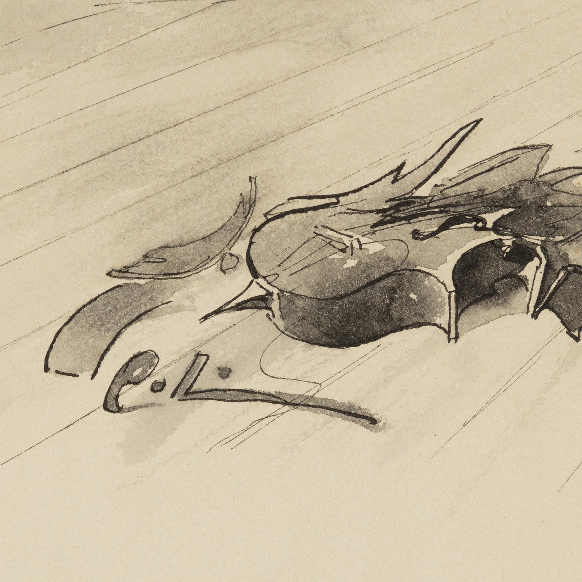 Carl Larsson, tuschlavering, signerad C.L.