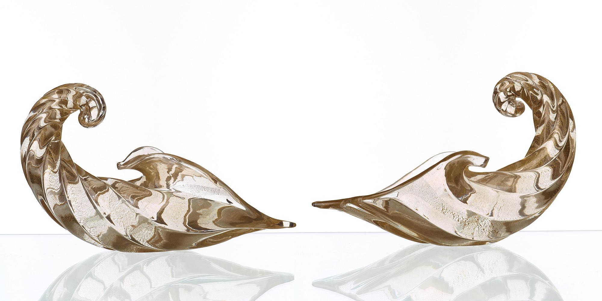 PAOLO VENINI, "Conchiglie"/ snäckor, ett par, Venini Murano, Italien 1960-tal.